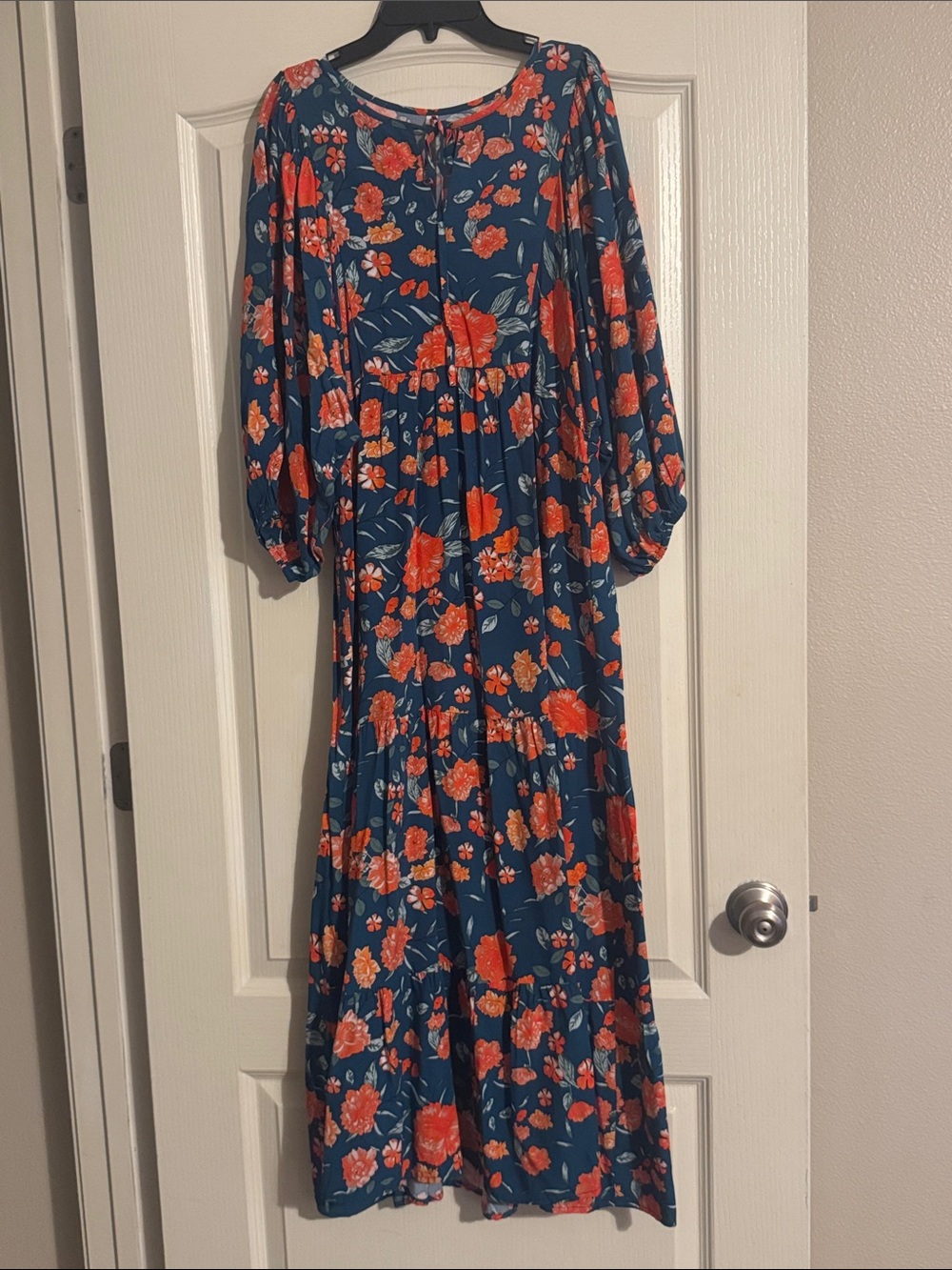 Amazon Floral Maxi Dress in Teal with Coral Flowers